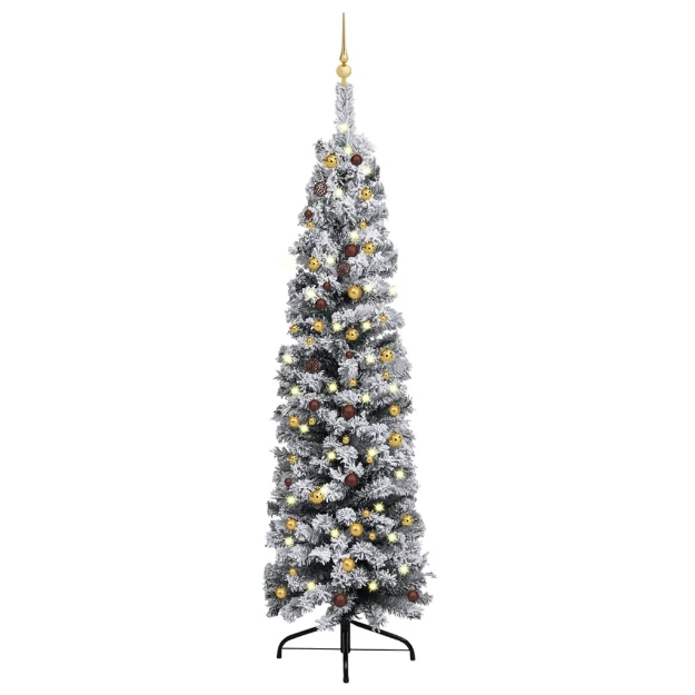 Set Albero Natale Artificiale Sottile LED e Palline Verde 240cm