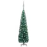 Set Albero Natale Artificiale Sottile LED e Palline Verde 240cm