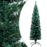 Set Albero di Natale Sottile con Luci LED e Palline Verde 210cm