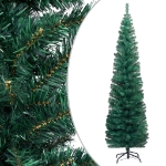 Albero di Natale Sottile Preilluminato con Palline Verde 210 cm