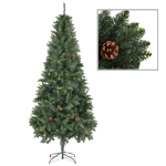 Albero di Natale Preilluminato con Palline e Pigne 210 cm