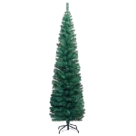 Albero di Natale Sottile Preilluminato con Palline Verde 180 cm