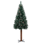 Albero di Natale Sottile Preilluminato con Palline Verde 180 cm