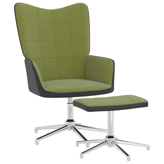 Poltrona Relax con Poggiapiedi Verde Chiaro in Velluto e PVC