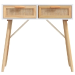 Tavolo Consolle Bianco 80x30x75cm Massello Pino Rattan Naturale