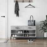 Panca Porta Scarpe Grigio Cemento 102x35x55cm Legno Multistrato