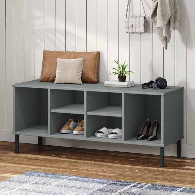 Scarpiera Gambe Metallo Grigio 106x35x45cm Legno Massello OSLO