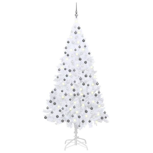 Albero di Natale Preilluminato con Palline Bianco 210 cm PVC