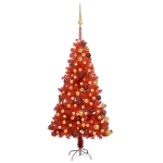 Albero di Natale Preilluminato con Palline Rosso 120 cm PVC