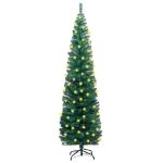 Albero di Natale Sottile Preilluminato con Supporto Verde 240cm