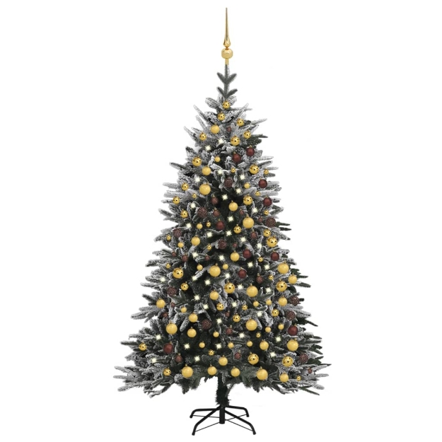 Albero Natale Artificiale con LED Palline e Neve 210cm PVC e PE