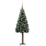 Albero di Natale Sottile Preilluminato con Palline Verde 210 cm