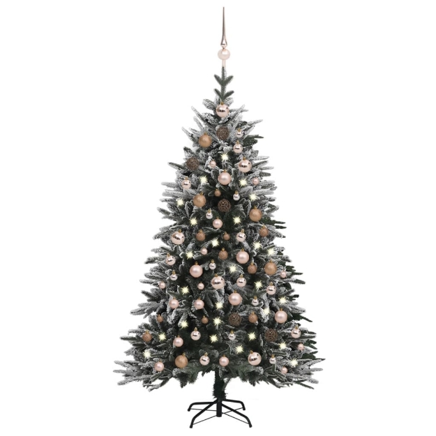 Albero Natale Artificiale con LED Palline e Neve 180cm PVC e PE