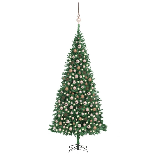 Albero di Natale Preilluminato con Palline e LED Verde 300 cm