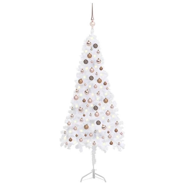 Albero Natale per Angolo con LED e Palline Bianco 180 cm PVC