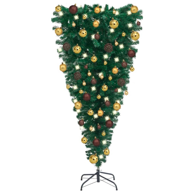 Albero di Natale Capovolto Preiluminato con Palline 120 cm