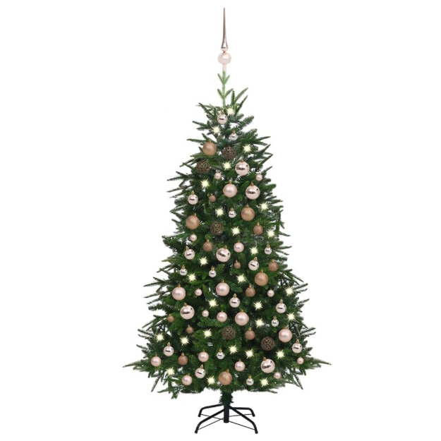 Albero Natale Artificiale con LED Palline Verde 180 cm PVC e PE