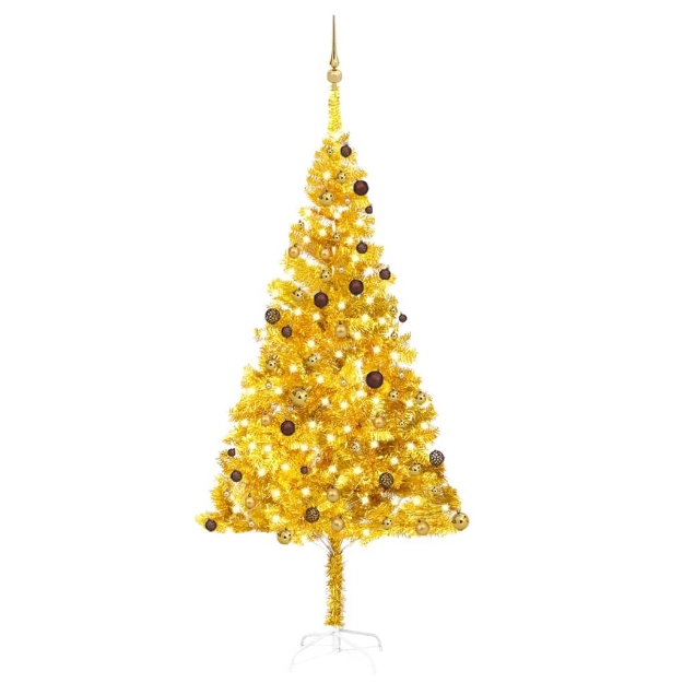 Albero di Natale Preilluminato con Palline Oro 240 cm PET