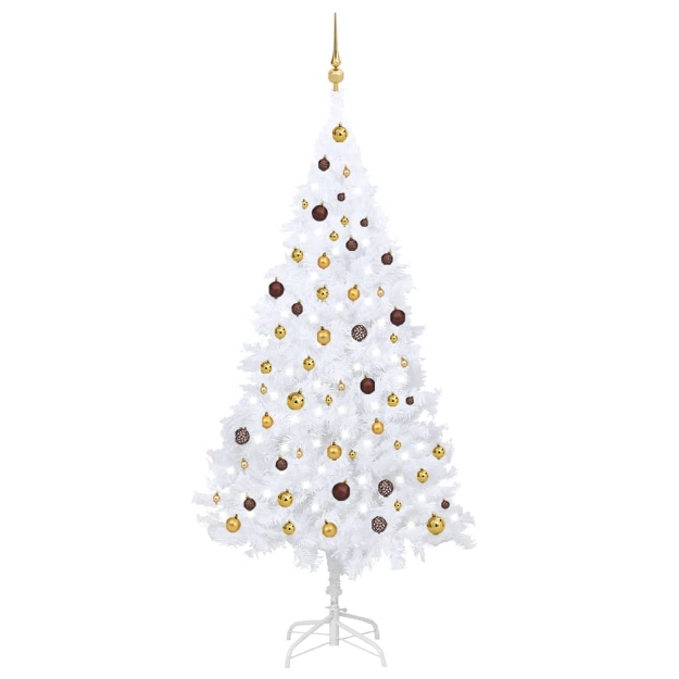 Albero di Natale Preilluminato con Palline Bianco 210 cm PVC