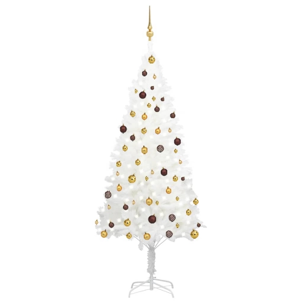 Albero di Natale Preilluminato con Palline Bianco 210 cm