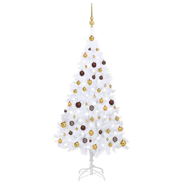 Albero di Natale Preilluminato con Palline Bianco 150 cm PVC