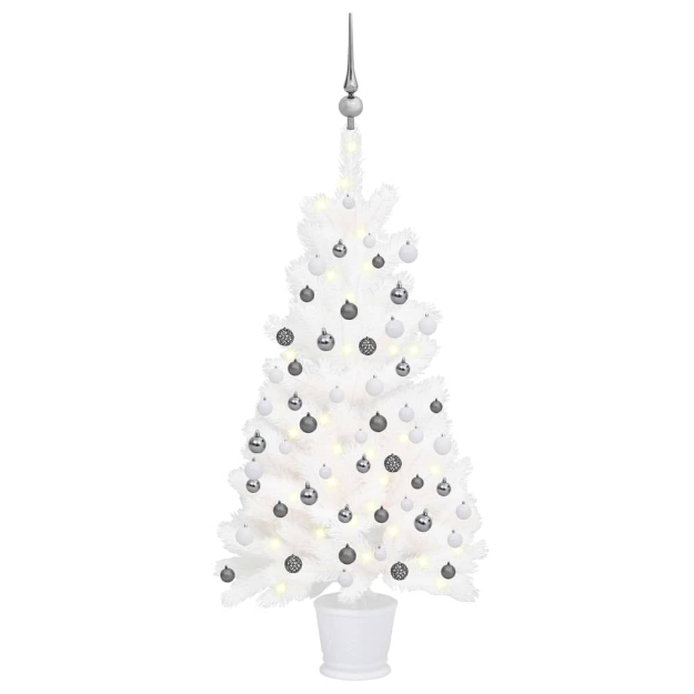 Albero di Natale Preilluminato con Palline Bianco 90 cm