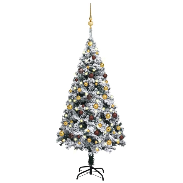 Albero di Natale Preilluminato con Palline Verde 120 cm PVC