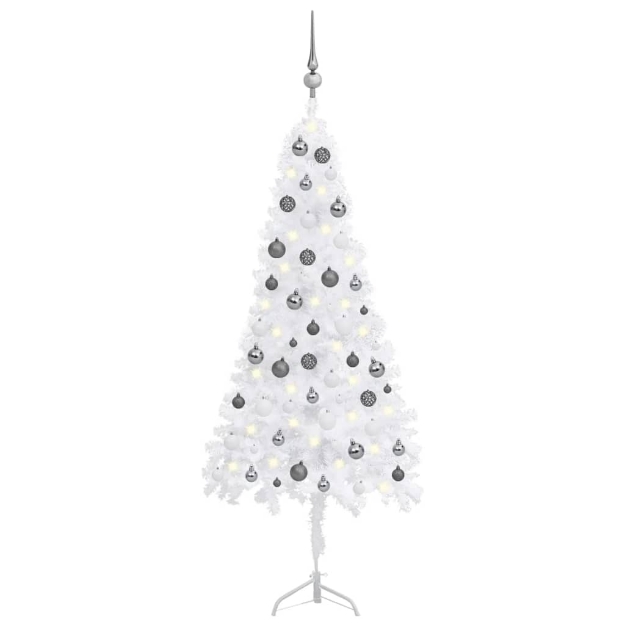 Albero Natale per Angolo con LED e Palline Bianco 150 cm PVC