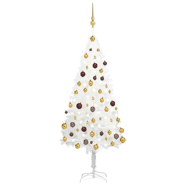 Albero di Natale Preilluminato con Palline Bianco 150 cm