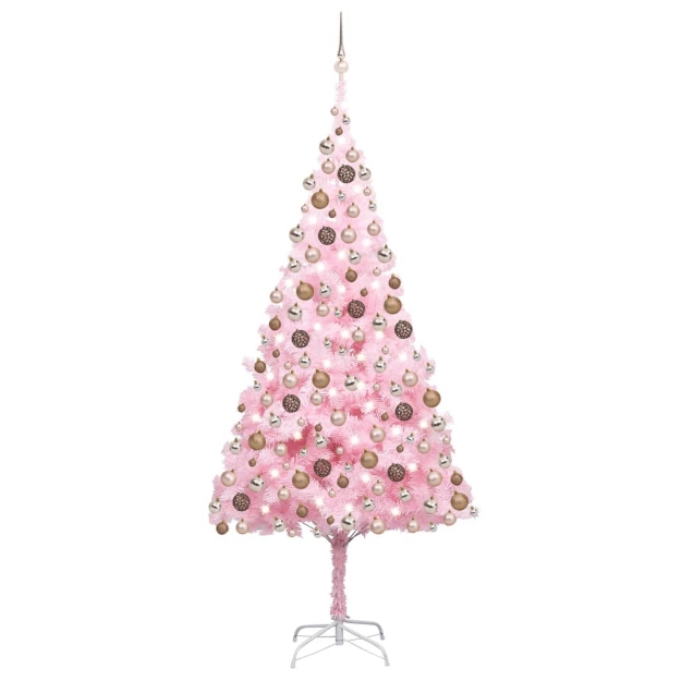 Albero di Natale Preilluminato con Palline Rosa 240 cm PVC