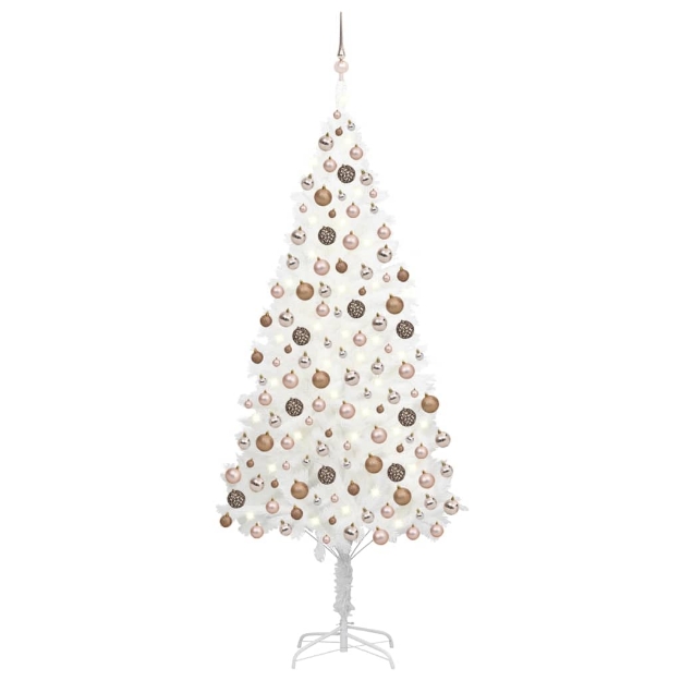 Albero di Natale Preilluminato con Palline Bianco 240 cm PVC