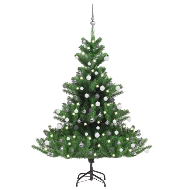 Albero Natale Artificiale Nordmann LED Palline Verde 150 cm