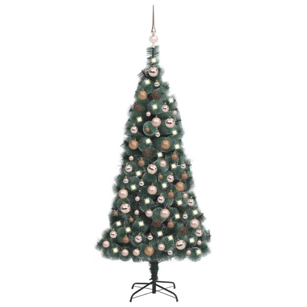 Albero Natale Artificiale con LED Palline Verde 150 cm PVC e PE