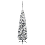 Albero di Natale Sottile Preilluminato con Palline Verde 180 cm