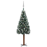 Albero di Natale Sottile Preilluminato con Palline Verde 210 cm