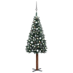 Albero di Natale Sottile Preilluminato con Palline Verde 150 cm