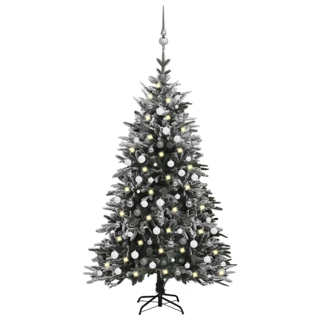 Albero Natale Artificiale con LED Palline e Neve 210cm PVC e PE