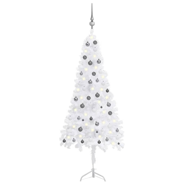 Albero Natale per Angolo con LED e Palline Bianco 210 cm PVC