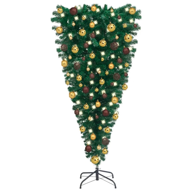 Albero di Natale Capovolto Preiluminato con Palline 150 cm