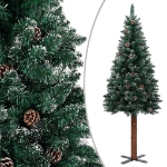 Albero di Natale Sottile con Legno Vero e Neve Verde 180 cm