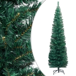 Albero di Natale Sottile Preilluminato con Supporto Verde 240cm