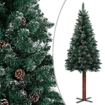 Albero di Natale Sottile con Legno Vero e Neve Verde 210 cm