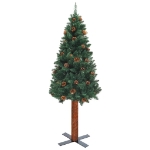 Albero di Natale Sottile Preilluminato Palline Verde 210 cm PVC