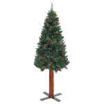 Albero di Natale Sottile con Legno Vero e Pigne Verde 210 cm