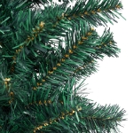 Albero di Natale Sottile Preilluminato con Palline Verde 210 cm