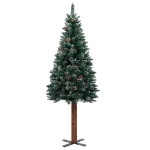 Albero di Natale Sottile con Legno Vero e Neve Verde 210 cm