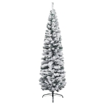 Albero di Natale Sottile Preilluminato con Palline Verde 210 cm