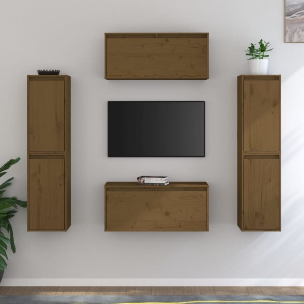 Mobili Porta TV 6 pz Miele in Legno Massello di Pino