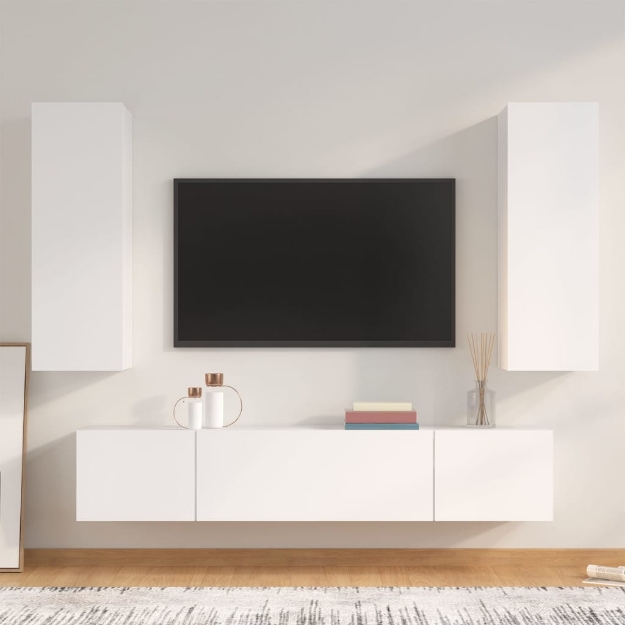 Set di Mobili Porta TV 4 pz Bianco in Legno Multistrato