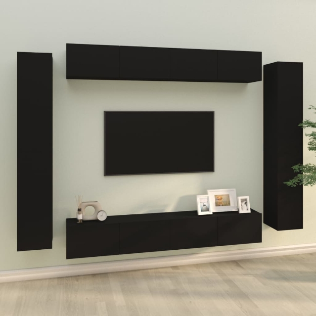 Set Mobili Porta TV 8pz Nero in Legno Multistrato